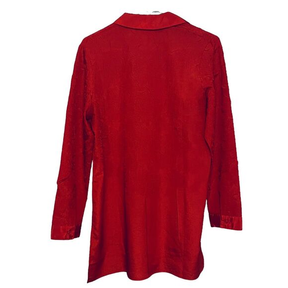 Chico's Shirt Rich Red Crinkle Long Sleeve Collared Button Up Tunic Top Medium - Picture 2 of 15